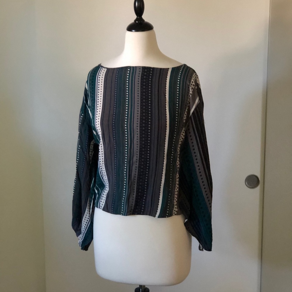 Striped and dotted long sleeve tunic top